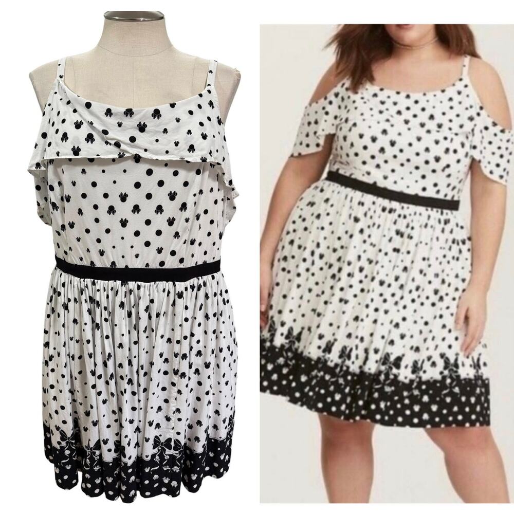 Torrid size 20 Disney Minnie Mouse Polka Dots n Bows Cold Shoulder Challis Dress